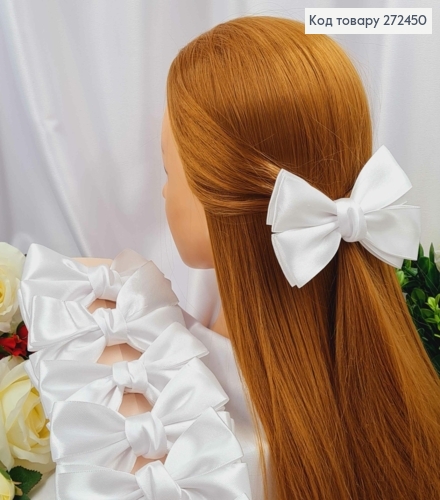 Заколка (1шт) БАНТИК белый атлас 4см, размер 12*7смсм, УКРАИНА 272450 фото 1