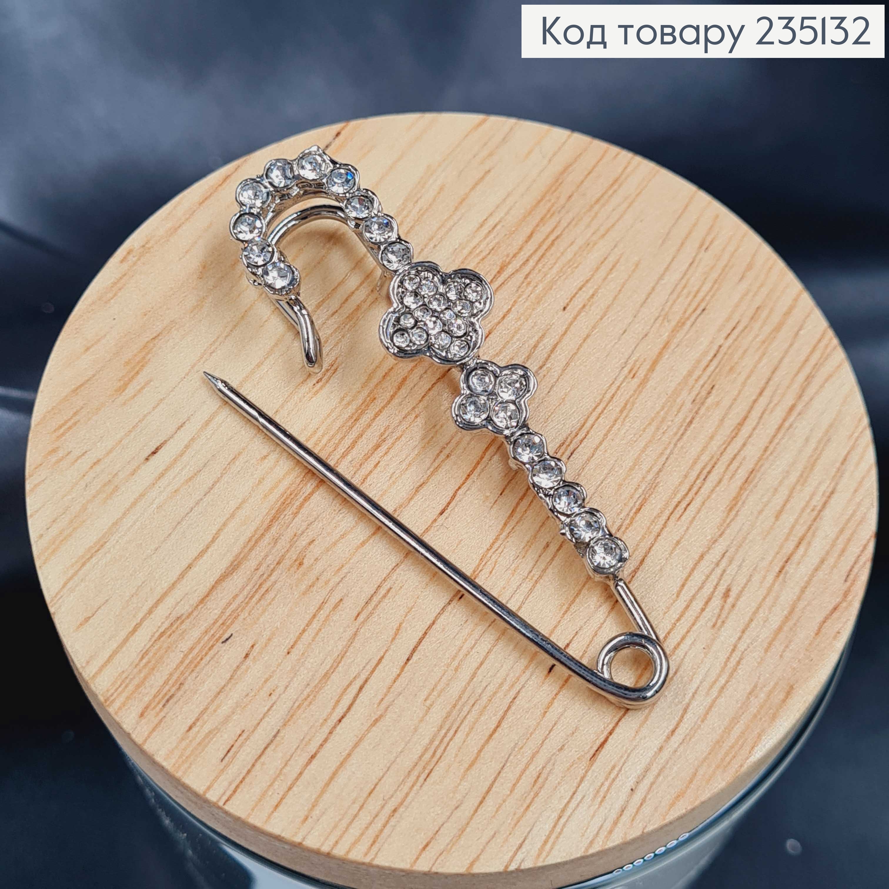 Брошка Шпилька "Две звезды" в крупных камушках 5.5*2 см, серебряный цвет. 235132 фото 2