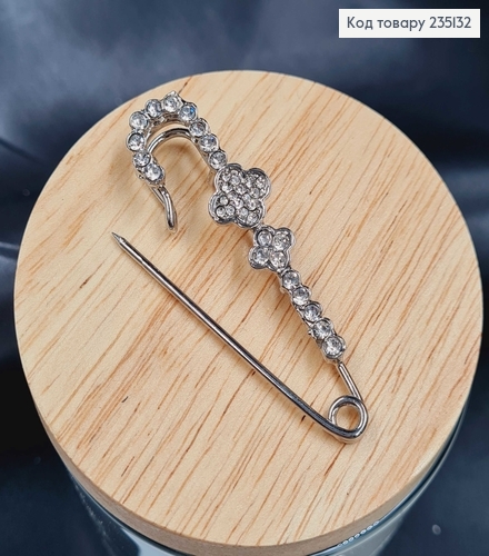 Брошка Шпилька "Две звезды" в крупных камушках 5.5*2 см, серебряный цвет. 235132 фото 2