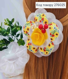 Резинка Бант органза, с репсом в Квитках, с Желтым Цветком и приложением, 10см, Руч. работа, Украина. 276025 фото