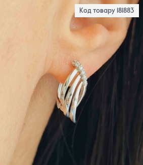 Серьги родованные "Крылья" с Блестящими камешками, 1,7см, английская застежка, Xuping 181883 фото