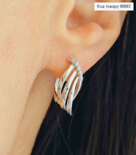 Серьги родованные "Крылья" с Блестящими камешками, 1,7см, английская застежка, Xuping 181883 фото 1