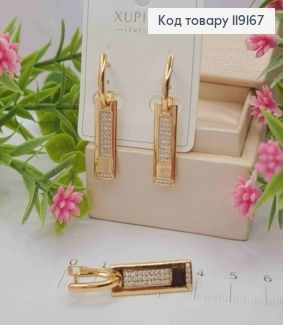 Сережки з Прямокутною підвіскою з Блискучими камінцями, 1,5+2,3см, англ. застібка,  XUPING 18К 119167 фото