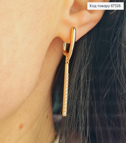 Серьги с подвеской в Камешках, длина 4,6см, англ застежка, Xuping 18К 117326 фото 2