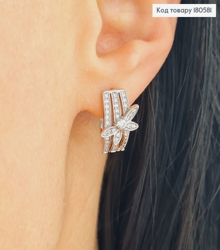 Серьги Прямокутные в камнях 1,6*1см (аангл.застежка), родированые Xuping 180581 фото 1