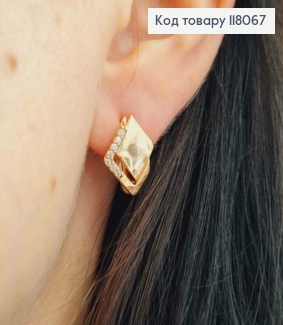 Серьги "Сказочный ромб" с камешками, 1,5см, английская застежка, Xuping 18К 118067 фото