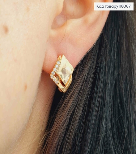 Серьги "Сказочный ромб" с камешками, 1,5см, английская застежка, Xuping 18К 118067 фото 1