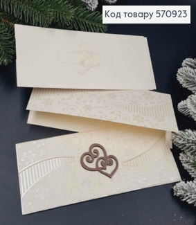Конверт цвета АИВОРИ, с Цветами + 2 Деревянные Сердца, 24*10см (БРАК, ПЯТНО на ОБРАТНОЙ СТОРОНЕ) 570923 фото