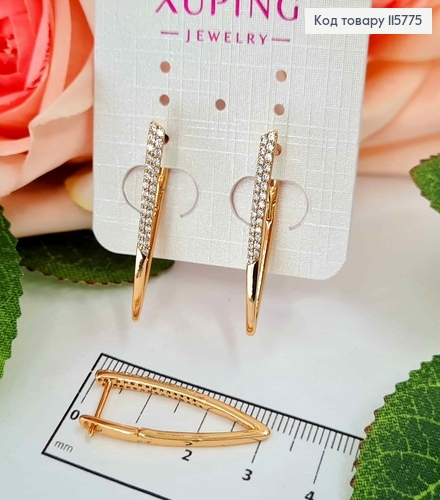 Серьги стрелы, с двумя строчками камней, 3см, англ. зам. Xuping 18К 115775 фото 1