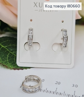 Сережки родированые кольца с камнями, 1см, Xuping 180660 фото