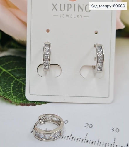 Сережки родированые кольца с камнями, 1см, Xuping 180660 фото 1