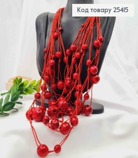 Намисто дерев'яне, ЧЕРВОНОГО кольору Плетені, 65см, ручна робота 25415 фото