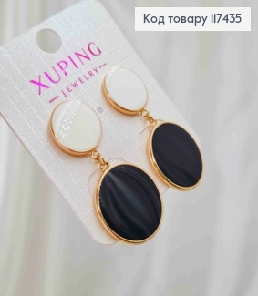 Серьги гвозди, Две монетки с Черной и Белой эмалью, длина 3,7см, XUPING 18K 117435 фото