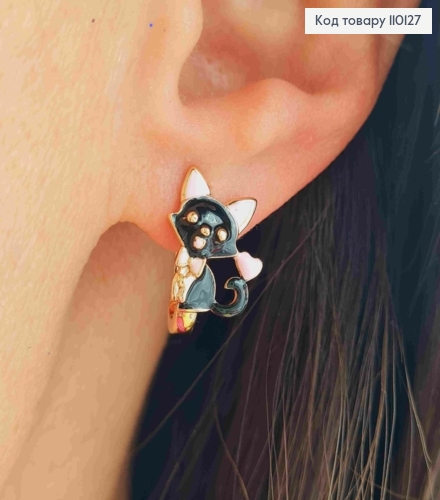 Сережки "Кошенятко" з Чорною та Рожевою емаллю, 1,6см, англ. застібка,  XUPING 18К 110127 фото 1
