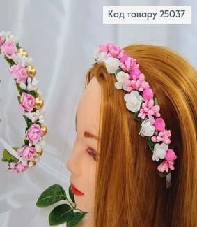 Обруч метал біло-рожеві квіти, Україна 25037 фото