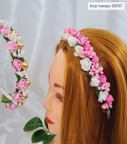 Обруч метал біло-рожеві квіти, Україна 25037 фото 1