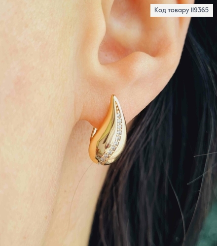 Серьги "Капельки" украшены Блестящими камешками, 1,6см, английская застежка, Xuping 18K 119365 фото 1