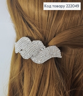 Заколка автомат серебряная с камнями Плетеная 222049 фото