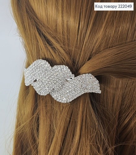 Заколка автомат серебряная с камнями Плетеная 222049 фото 1