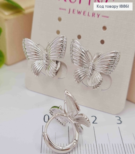 Серьги родованные кольца "Бабочка" с Блестящими камешками, диаметр 1,2см, Xuping 181861 фото 1