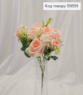 Искусственная композиция Розы, НЕЖНО-РОЗОВОГО цвета, 7 веточек на металлическом стержне, высота30см 551559 фото