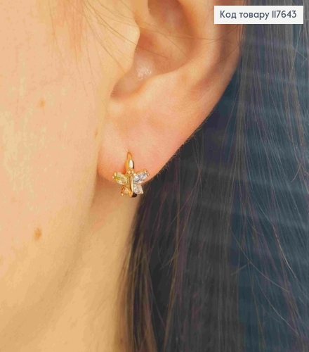 Серьги кольца, "Бабочка" с разноцветными камешками, диаметр 1см, Xuping 18К 117643 фото 3