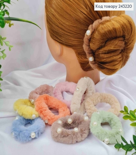 Резинка ПУШОК с Жемчужками, диаметр 7см, Цвета в ассортименте 243220 фото 1