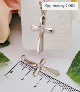 Крестик родованный, гладкий с гранями, с камнем по центру 3*2,5см Xuping  210121 фото