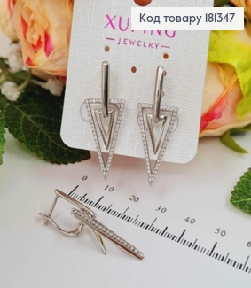 Сережки родовані, "Два трикутники", з камінцями, 2,5см, англ. застібка, Xuping 181347 фото