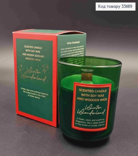 Парфумована СОЄВА свічка стакан "Winter Wonderland" з дерев'яним гнотом, 150г/35год,bartek 331189 фото 1
