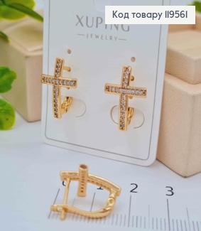 Сережки "Хрестики" з Блискучими камінцями, довж.1,6см, англійська застібка, Xuping 18K 119561 фото
