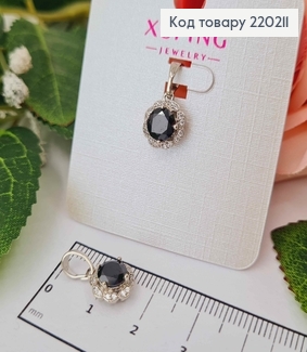 Кулон родований, з чорним камінцем в оправі з камінчиків, 1см, Xuping 18K 220211 фото