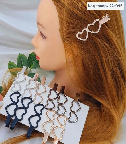 Заколка стрела, Металл, "Два сердечка", 7см, цвета в ассорт. 224095 фото 1