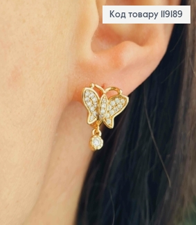 Сережки кільця "Метелик" з Блискучими камінцями, (1,1см), діаметр 1см, Xuping 18K 119189 фото