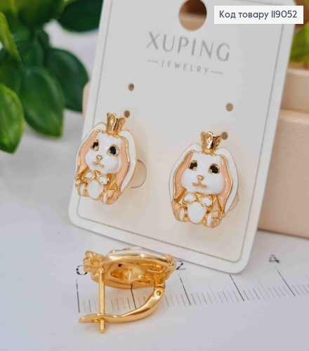 Серьги "Зайчата" с Белой эмалью, 1,6см, англ зам., Xuping 18К 119052 фото 2