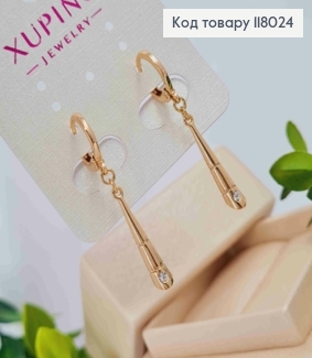 Серьги кольца (1,1см) с подвижной подвеской с камешком, 2,3см, Xuping 18K 118024 фото