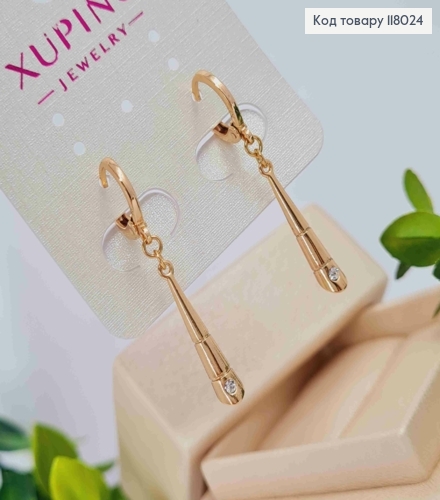 Серьги кольца (1,1см) с подвижной подвеской с камешком, 2,3см, Xuping 18K 118024 фото 1