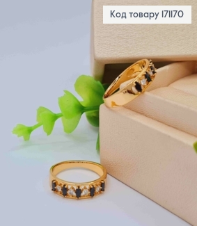 Кольцо украшено Блестящими и Черными камешками, Xuping 18К 171170 фото