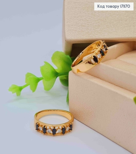 Кольцо украшено Блестящими и Черными камешками, Xuping 18К 171170 фото 1