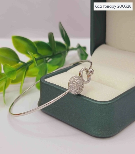 Браслет родованный круглый украшенный Блестящими камешками, длина 18см, диаметр 5,8см, Xuping 200328 фото 1