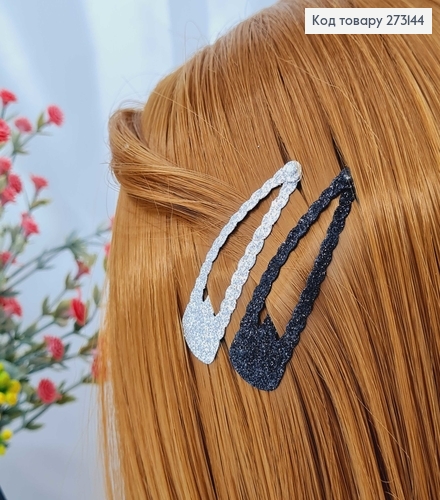 Заколки Тік-так 5 см, хвилясті края, різнокольоровий глітер, 12 шт/уп. 273144 фото 3