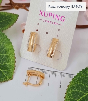 Серьги Прямоугольные с камешками в два ряда, 1,3см, английская застежка, XUPING 18K 117409 фото