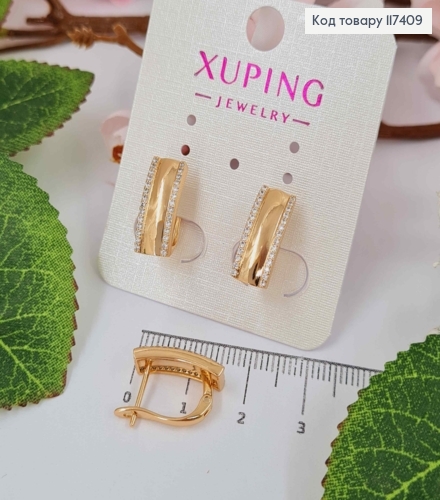 Серьги Прямоугольные с камешками в два ряда, 1,3см, английская застежка, XUPING 18K 117409 фото 1