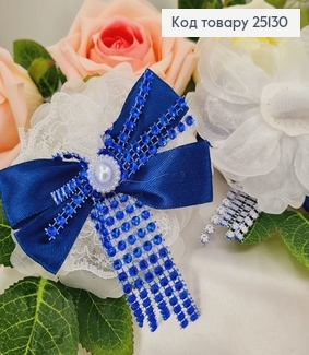 Бант синий з  атласом 8см  25130 фото