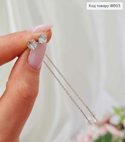 Серьги родованные гвозди, с подвесным блестящим камнем (5мм) на цепочке, длинная 6,5см, Xuping 181503 фото 1