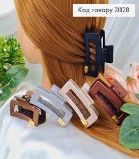 Краб пластик прямоугольный с золотой пластиночкой. 6,5см, цвета в ассорт. 211128 фото