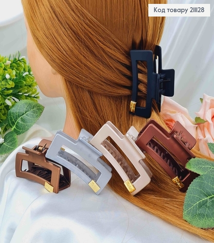 Краб пластик прямоугольный с золотой пластиночкой. 6,5см, цвета в ассорт. 211128 фото 1