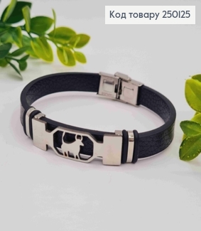 Браслет каучуковий з пластиною знак зодіаку "Телець", шир. 1см, довж. 21см, Stainless Steel 250125 фото