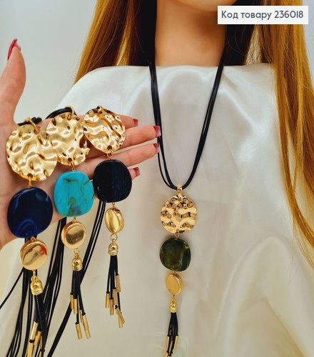 ¶Бижутерия на шею цепочку каучуковый с медальоном с камня в асс. 78 + 5 см 236018 фото 1