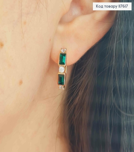 Серьги кольца с Зелеными камешками, диаметр 1,9см, Xuping 18К 117617 фото 3